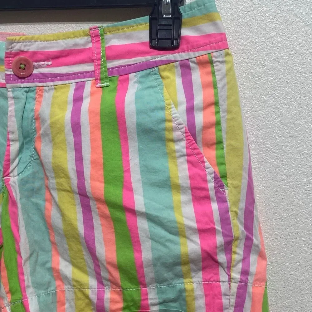 Lilly Pulitzer Callahan Cotton Stripe Neon Rainbow Shorts Women's Size 2